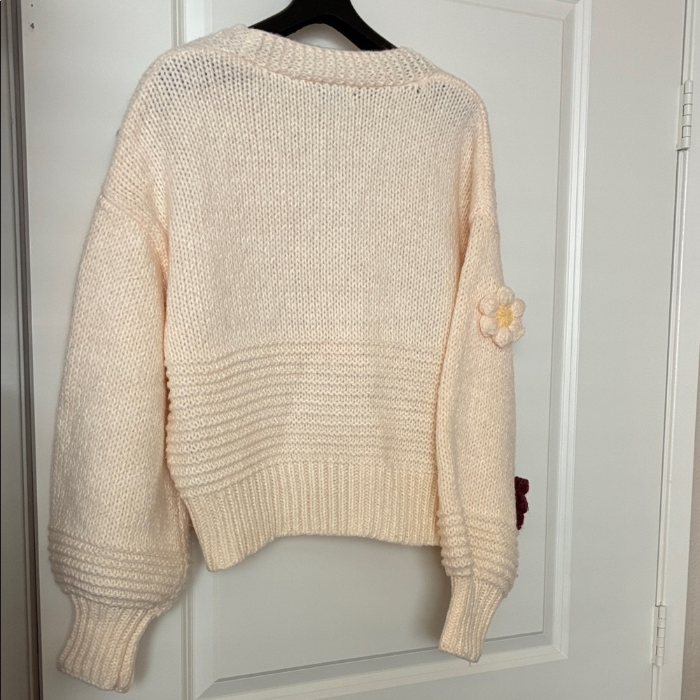 Vine Tree Cream Cardigan with3 D Floral Accents - Picture 3 of 11
